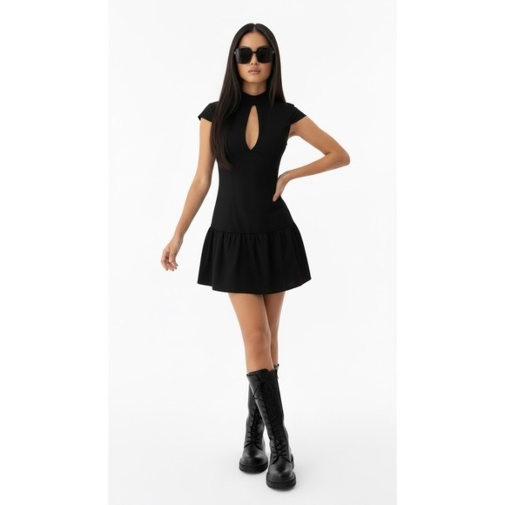 Princess Polly Kenny's Black Collared Keyhole Cut-Out Drop Waist Romper US 4